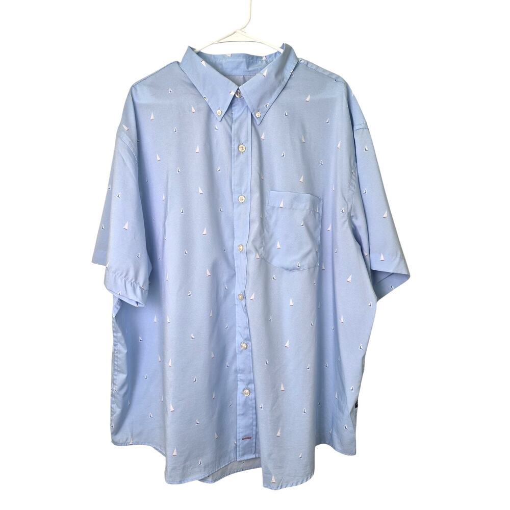 Izod Mens Shirt 2XL Short Sleeves Button Up Blue Sailboat Coastal Preppy Classic